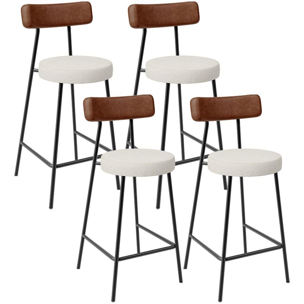 Kit 04 Banquetas Baixa Cozinha Sala Jantar Milão L02 Couríssimo Marrom Linho Champagne -LyamDecor