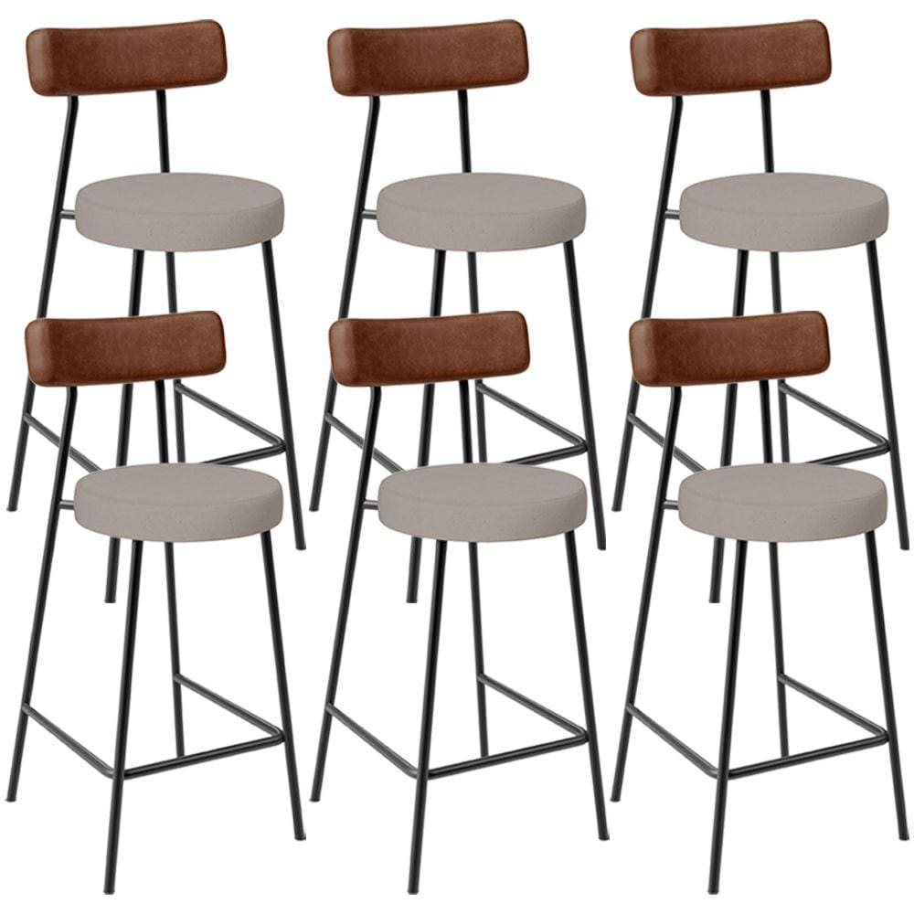 Kit 06 Banquetas Baixa Cozinha Sala De Jantar Milão L02 Couríssimo Marrom Linho Bege -LyamDecor