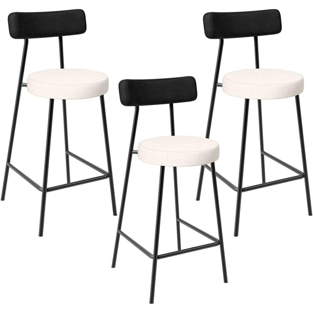 Kit 03 Banquetas Baixa Cozinha Sala Jantar Bancada Milão L02 Couríssimo Preto Linho Cru -LyamDecor