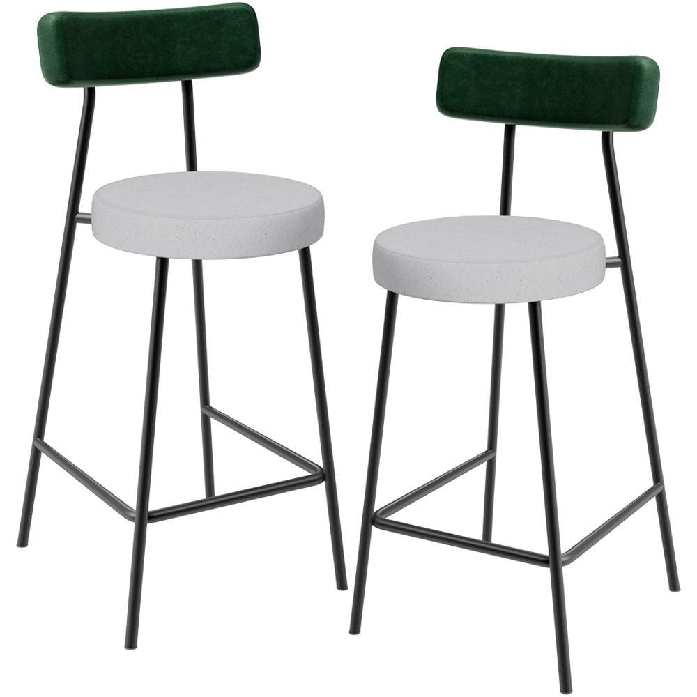 Kit 02 Banquetas Baixa Bar Cozinha E Sala De Jantar Milão L02 Facto Verde Linho Cinza -LyamDecor