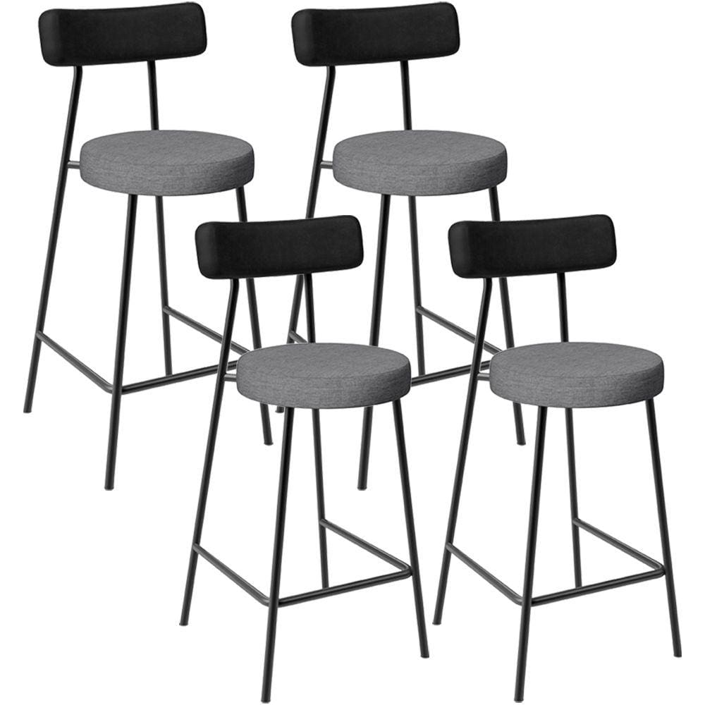 Kit 04 Banquetas Baixa Cozinha Jantar Milão L02 Couríssimo Preto Linho Cinza Escuro -LyamDecor