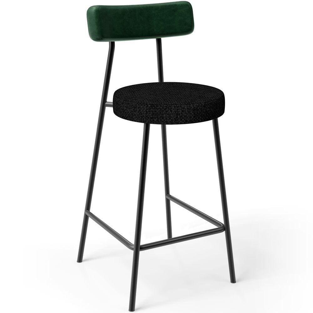 Banqueta Baixa Bar Cozinha E Sala De Jantar Milão L02 Facto Verde Musgo Linho Chumbo -LyamDecor