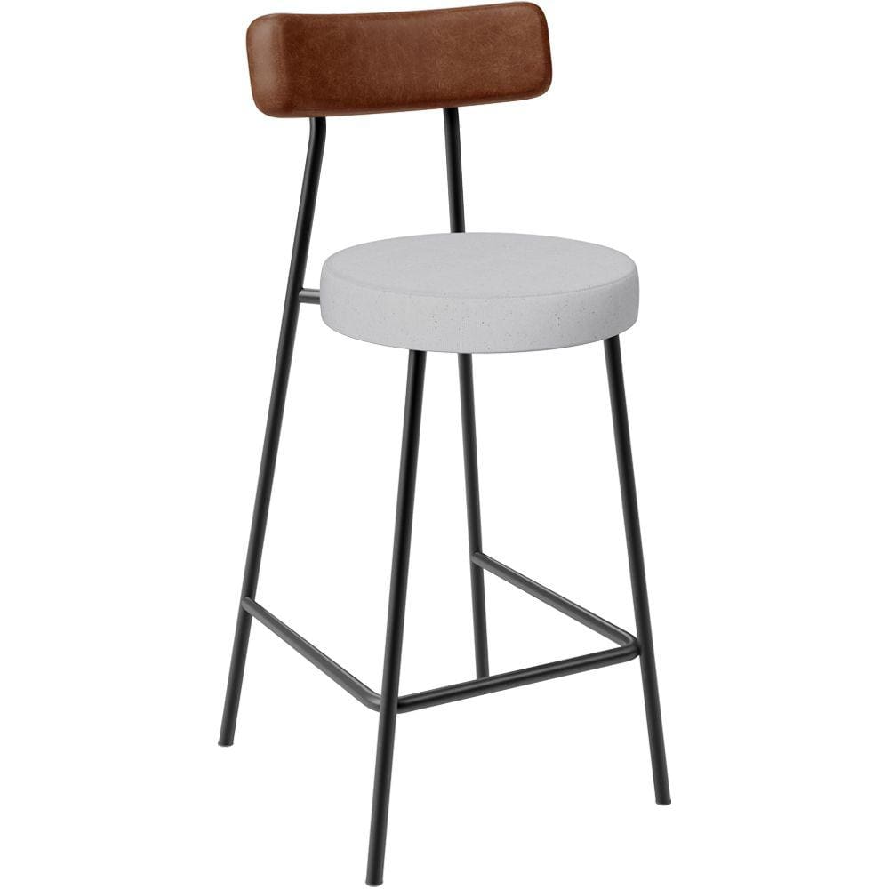 Banqueta Baixa Cozinha Sala Jantar Bancada Milão L02 Couríssimo Marrom Linho Cinza -LyamDecor