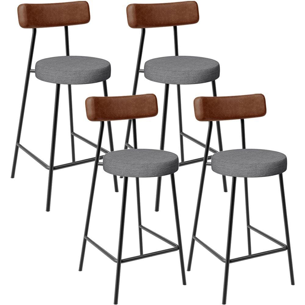 Kit 04 Banquetas Baixa Cozinha Jantar Milão L02 Couríssimo Marrom Linho Cinza Escuro -LyamDecor