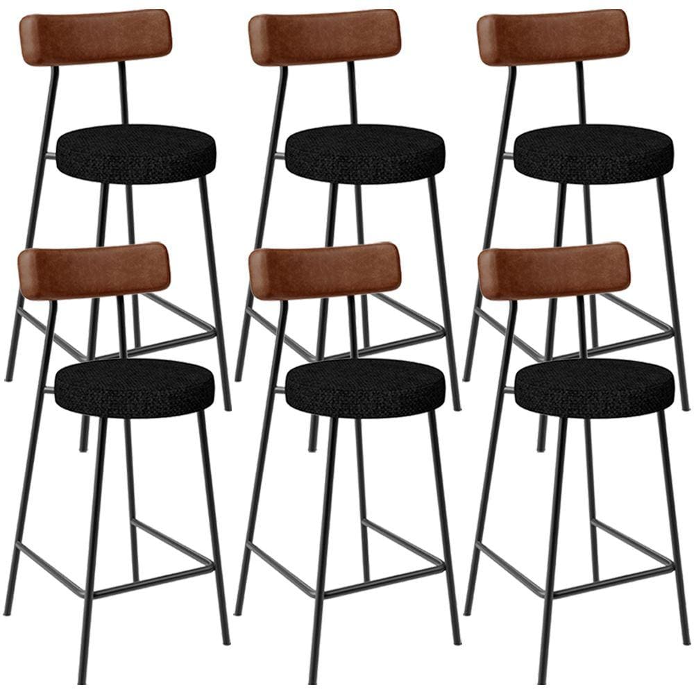 Kit 06 Banquetas Baixa Cozinha Sala De Jantar Milão L02 Couríssimo Marrom Linho Chumbo -LyamDecor
