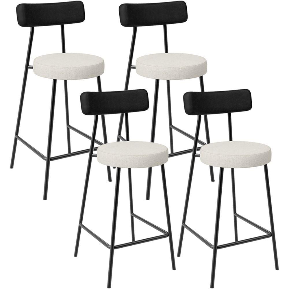 Kit 04 Banquetas Baixa Cozinha Sala Jantar Milão L02 Couríssimo Preto Linho Champagne -LyamDecor