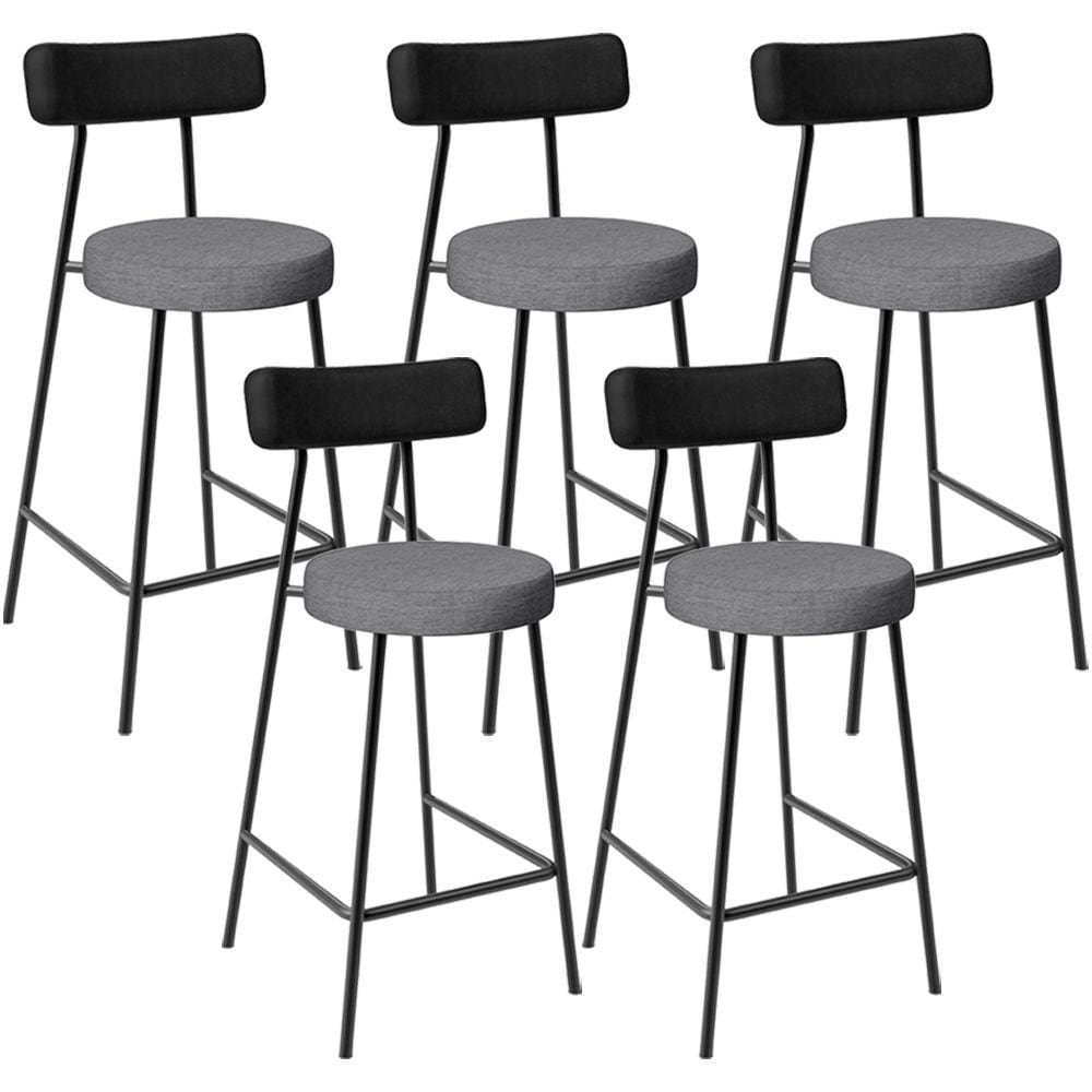 Kit 05 Banquetas Baixa Cozinha Jantar Milão L02 Couríssimo Preto Linho Cinza Escuro -LyamDecor