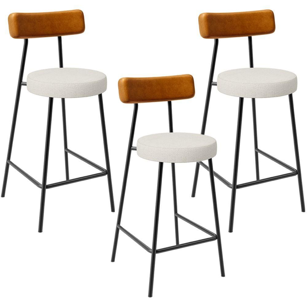 Kit 03 Banquetas Baixa Cozinha Sala Jantar Milão L02 Couríssimo Whisky Linho Champagne -LyamDecor