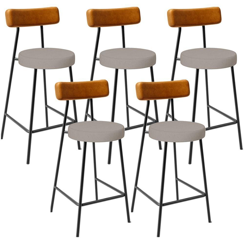 Kit 05 Banquetas Baixa Bar Cozinha Sala Jantar Milão L02 Couríssimo Whisky Linho Bege -LyamDecor
