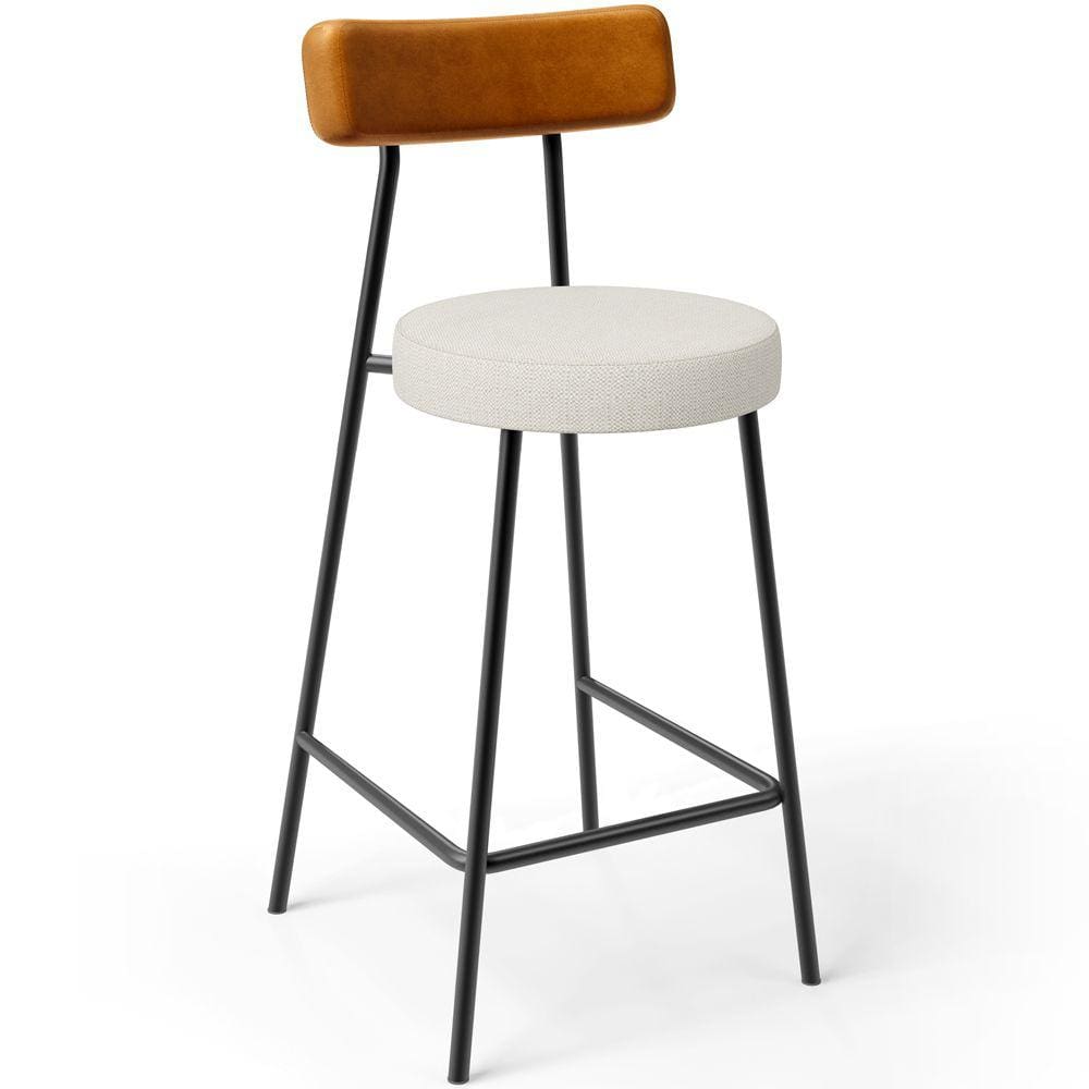 Banqueta Baixa Cozinha Sala Jantar Bancada Milão L02 Couríssimo Whisky Linho Champagne -LyamDecor