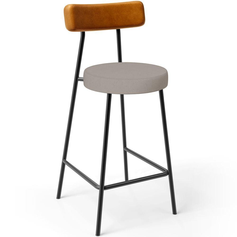 Banqueta Baixa Cozinha Sala Jantar Bancada Milão L02 Couríssimo Whisky Linho Bege -LyamDecor