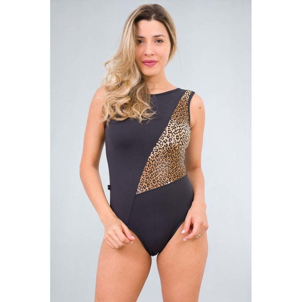 Body Feminino Preto Animal Print Dual