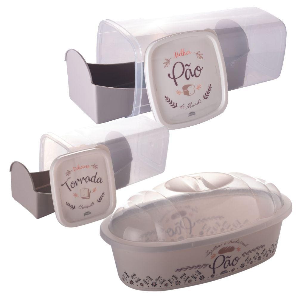 Kit porta pães e torrada 3 peças Plasutil