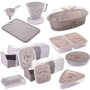 Kit porta frios, pães, manteiga, torrada, pizza, peneira, tábua de corte e suporte de café 10 peças Plasutil