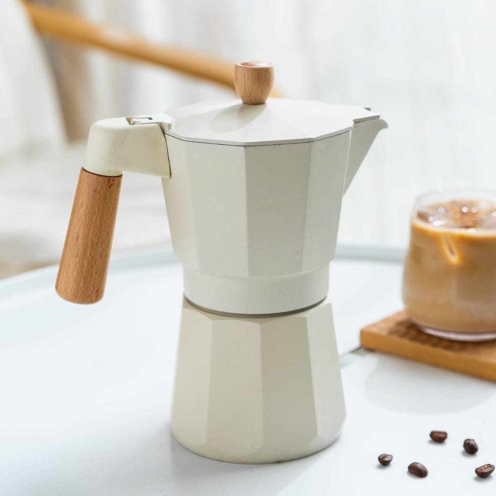 Cafeteira Italiana Em Alumínio9 Xícaras Bege Cabo Madeira