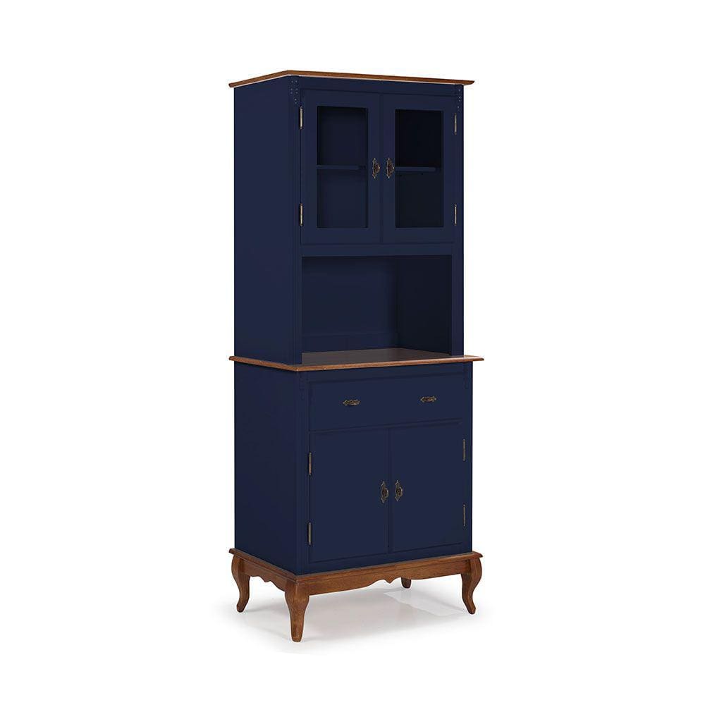 Cristaleira Arca e Oratório 4 Portas 1 Gaveta com Pés Luis Xv 60630 Linz Móveis - Azul Petróleo/Imbuia