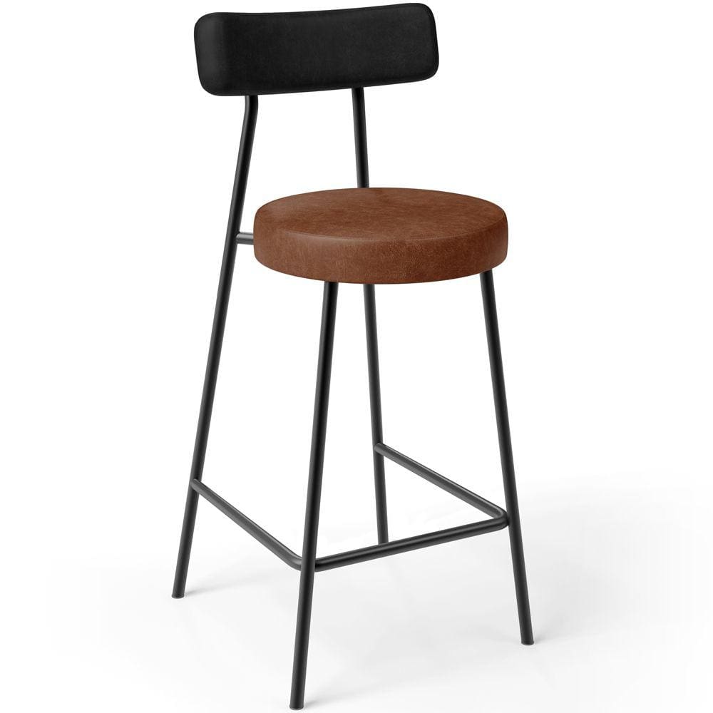 Banqueta Baixa Cozinha Sala Jantar Bancada Milão L02 Couríssimo Preto Marrom -LyamDecor