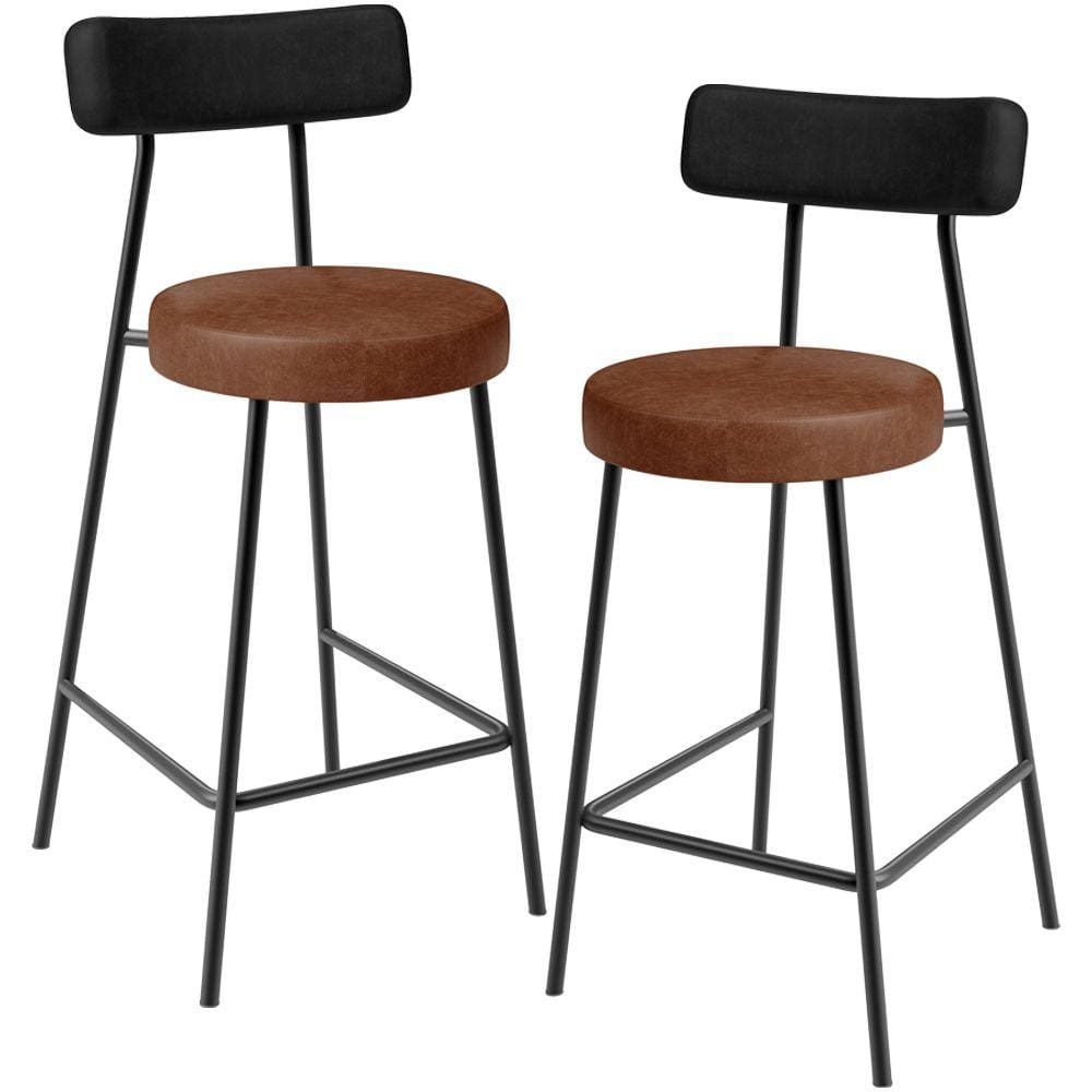 Kit 02 Banquetas Baixa Cozinha Sala Jantar Bancada Milão L02 Couríssimo Preto Marrom -LyamDecor