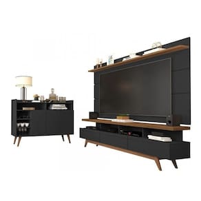 Conjunto Rack E Painel Vivare 1.8 Wood E Buffet Celta Black/Freijó - Germai Móveis