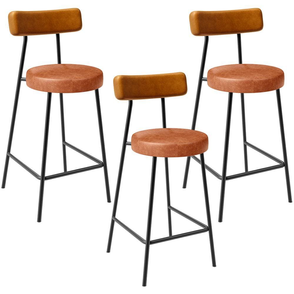 Kit 03 Banquetas Baixa Cozinha Sala Jantar Bancada Milão L02 Couríssimo Whisky Camel -LyamDecor