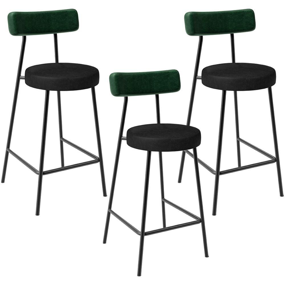 Kit 03 Banquetas Baixa Bar Cozinha Sala De Jantar Milão L02 Facto Verde Musgo Preto -LyamDecor