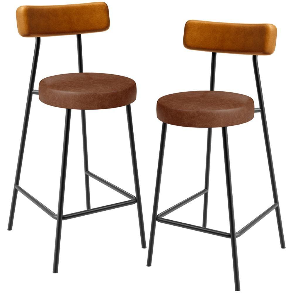 Kit 02 Banquetas Baixa Cozinha Sala Jantar Bancada Milão L02 Couríssimo Whisky Marrom -LyamDecor