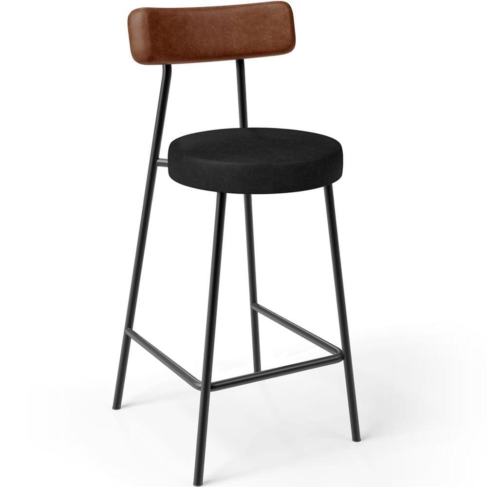 Banqueta Baixa Cozinha Sala Jantar Bancada Milão L02 Couríssimo Marrom Preto -LyamDecor