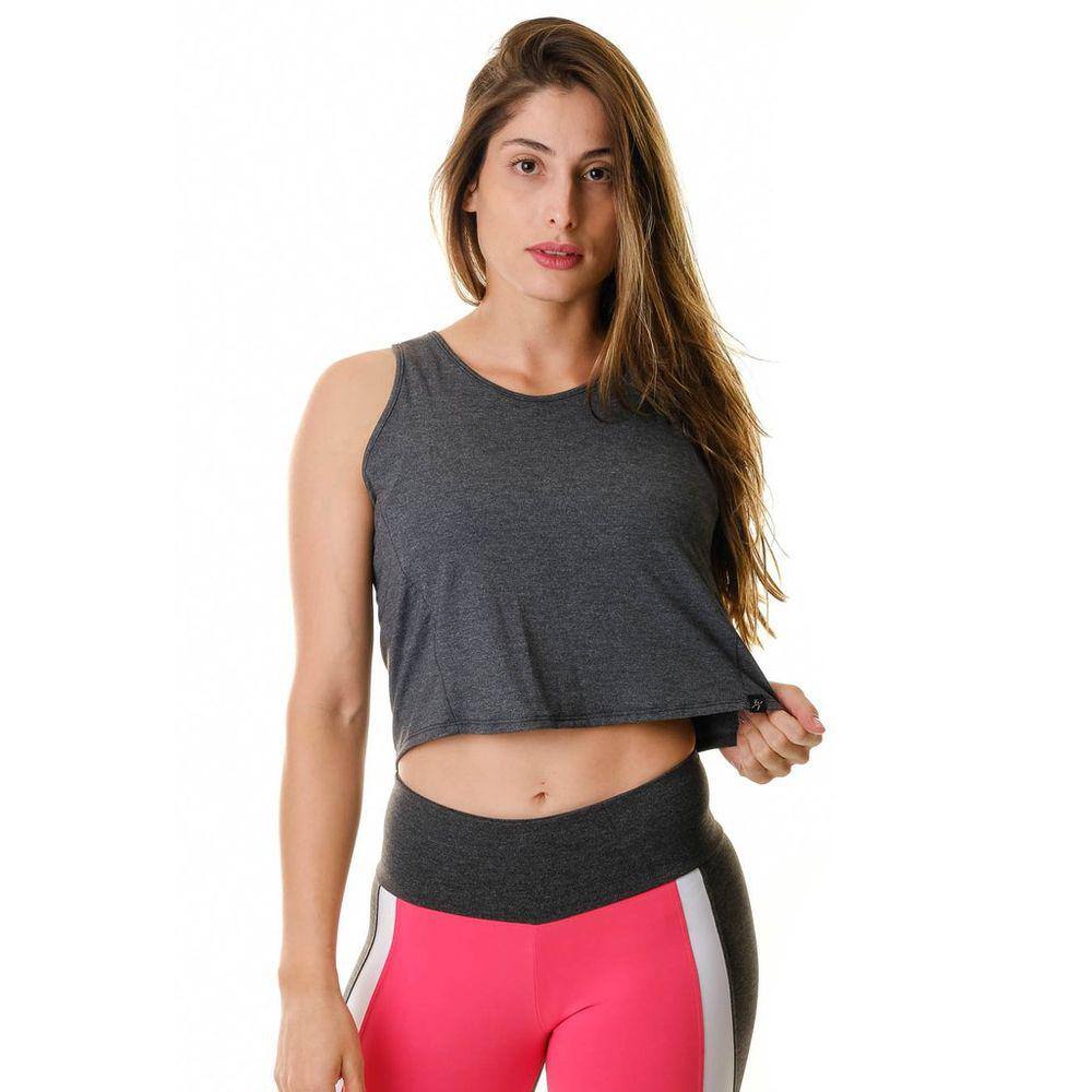 Regata Feminina Fitness Cropped Cinza Dark