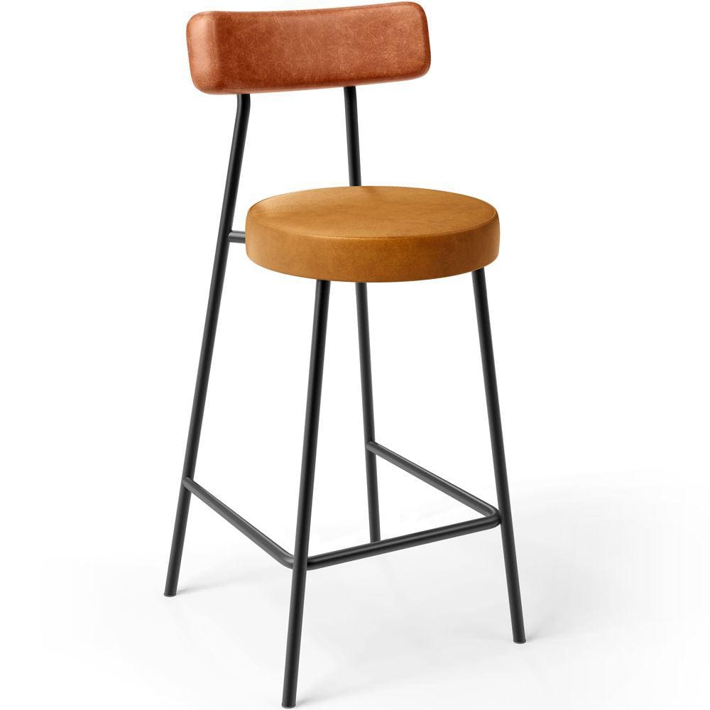 Banqueta Baixa Cozinha Sala Jantar Bancada Milão L02 Couríssimo Camel Whisky -LyamDecor