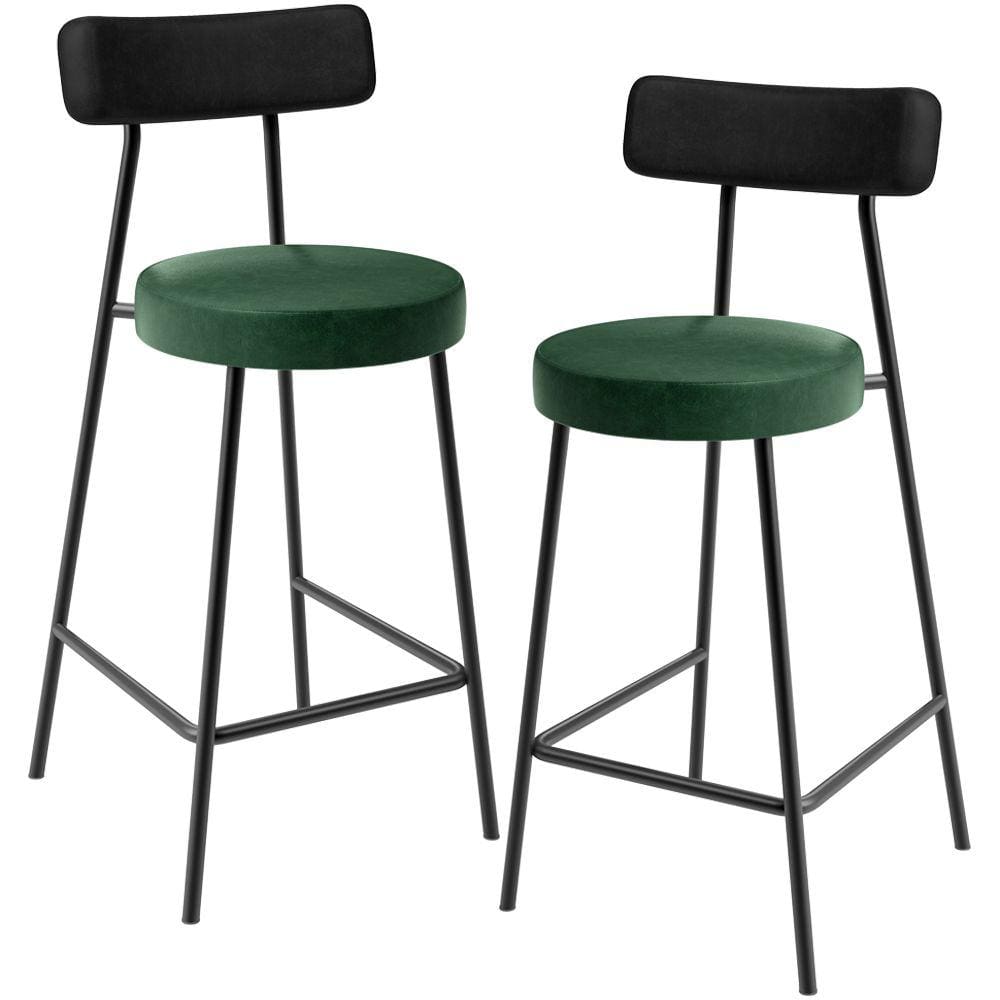 Kit 02 Banquetas Baixa Cozinha Sala Jantar Bancada Milão L02 Couríssimo Preto Verde -LyamDecor