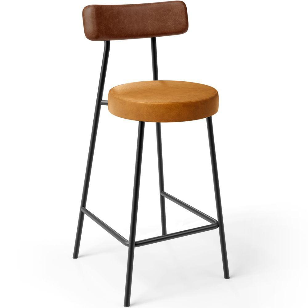 Banqueta Baixa Cozinha Sala Jantar Bancada Milão L02 Couríssimo Marrom Whisky -LyamDecor