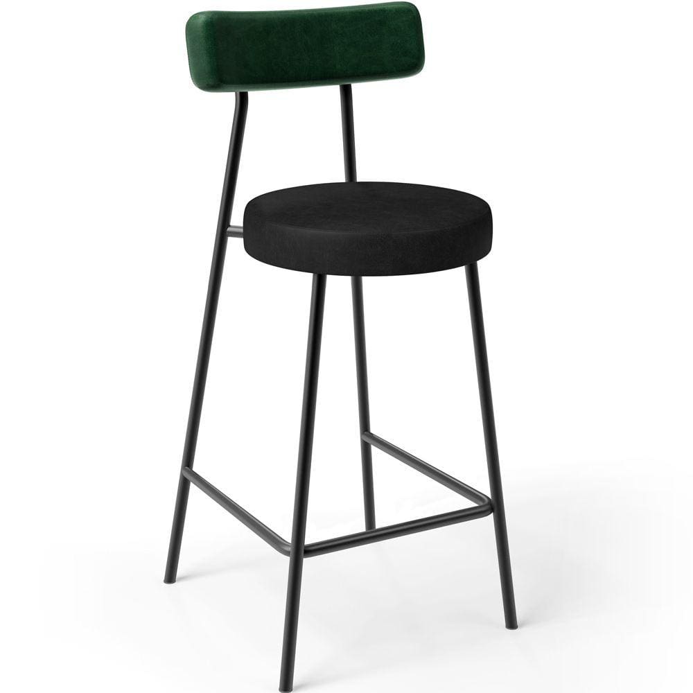 Banqueta Baixa Bar Cozinha Sala De Jantar Milão L02 Facto Verde Musgo Preto -LyamDecor