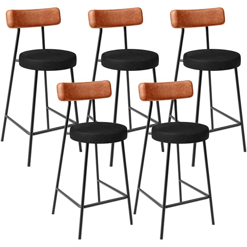 Kit 05 Banquetas Baixa Cozinha Sala Jantar Bancada Milão L02 Couríssimo Camel Preto -LyamDecor