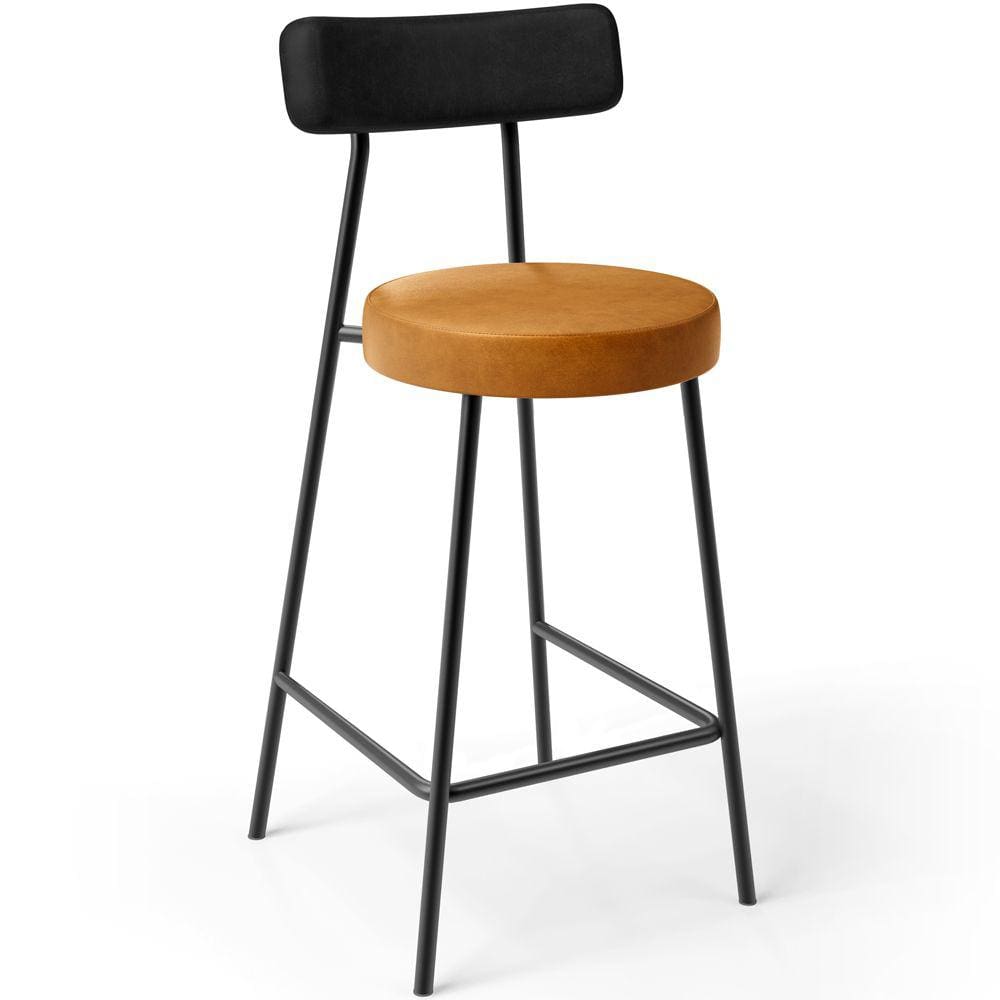 Banqueta Baixa Cozinha Sala Jantar Bancada Milão L02 Couríssimo Preto Whisky -LyamDecor
