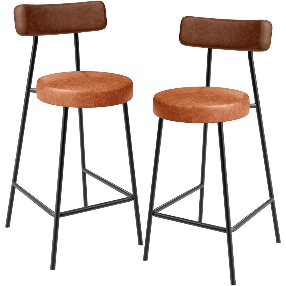 Kit 02 Banquetas Baixa Cozinha Sala Jantar Bancada Milão L02 Couríssimo Marrom Camel -LyamDecor