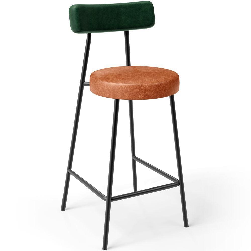 Banqueta Baixa Cozinha Sala Jantar Bancada Milão L02 Facto Verde Musgo Camel -LyamDecor