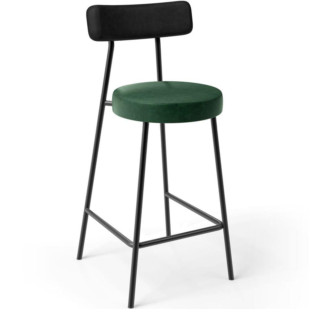 Banqueta Baixa Cozinha Sala Jantar Bancada Milão L02 Couríssimo Preto Facto Verde -LyamDecor