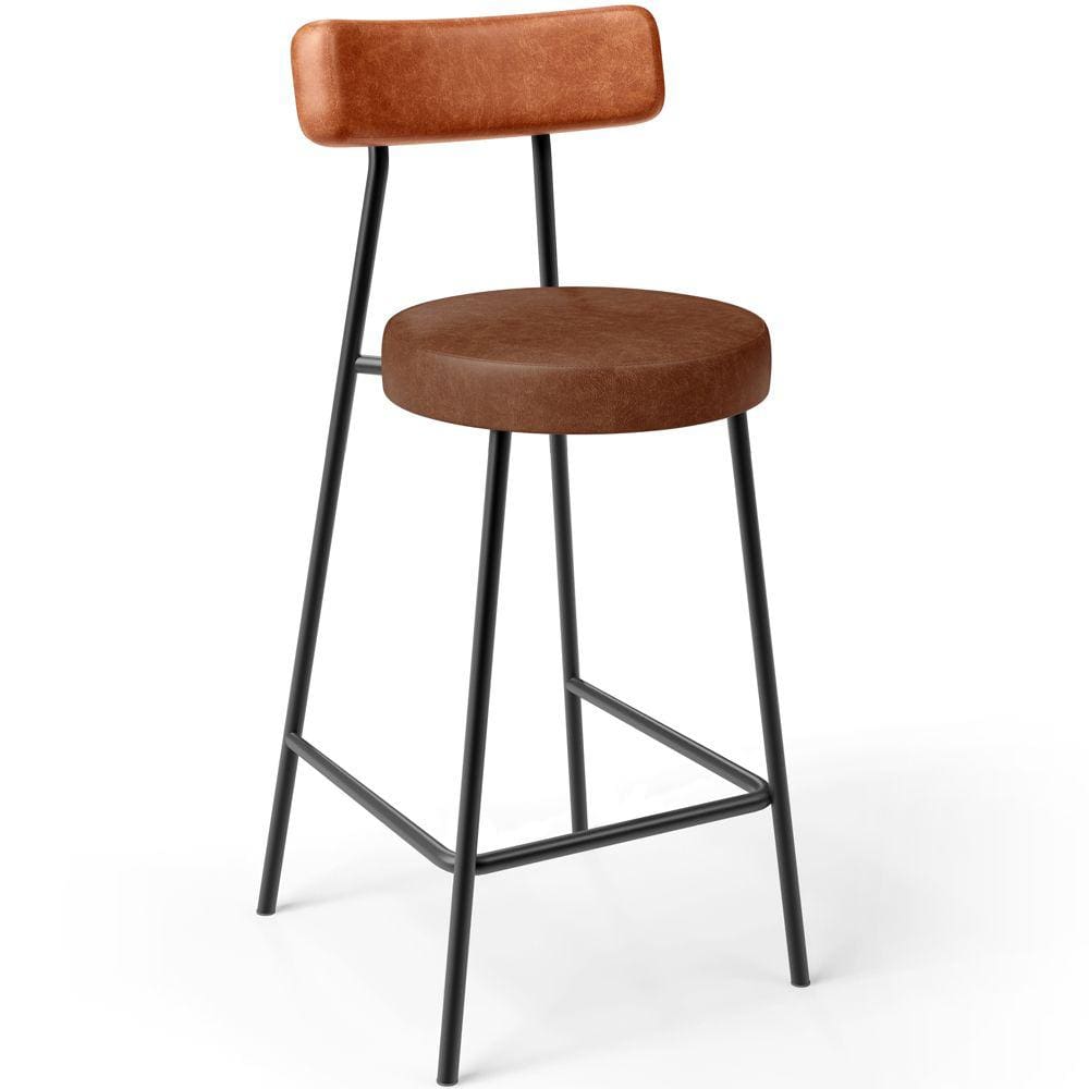 Banqueta Baixa Cozinha Sala Jantar Bancada Milão L02 Couríssimo Camel Marrom -LyamDecor