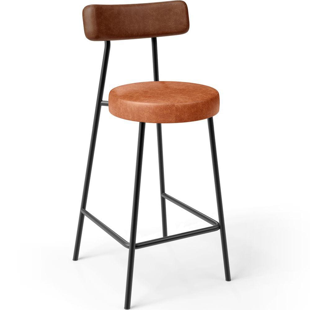 Banqueta Baixa Cozinha Sala Jantar Bancada Milão L02 Couríssimo Marrom Camel -LyamDecor