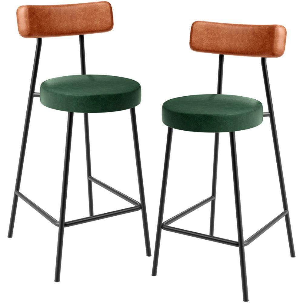 Kit 02 Banquetas Baixa Cozinha Sala Jantar Bancada Milão L02 Couríssimo Camel Verde -LyamDecor
