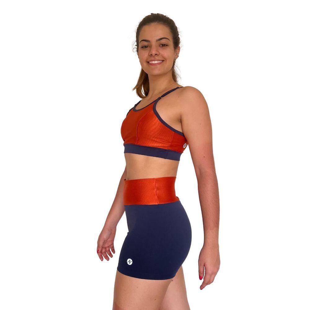 Top Fitness Cross Laranja e Azul Marinho Bruna