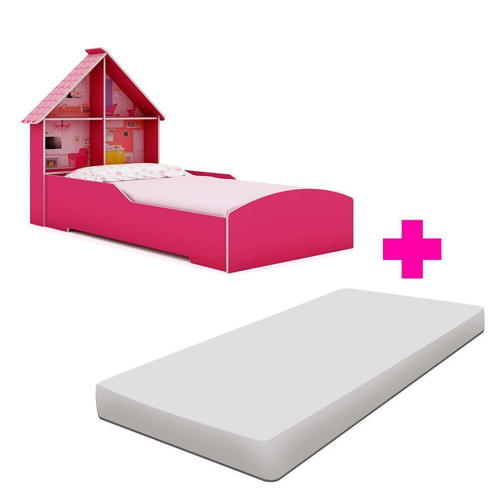 Cama Casinha Montessoriana Com Colchão Solteiro Pink Ploc Gelius - Pink