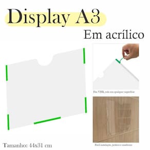 2 Display Parede Quadro Avisos Porta Folha A3 Acrílico Horiz