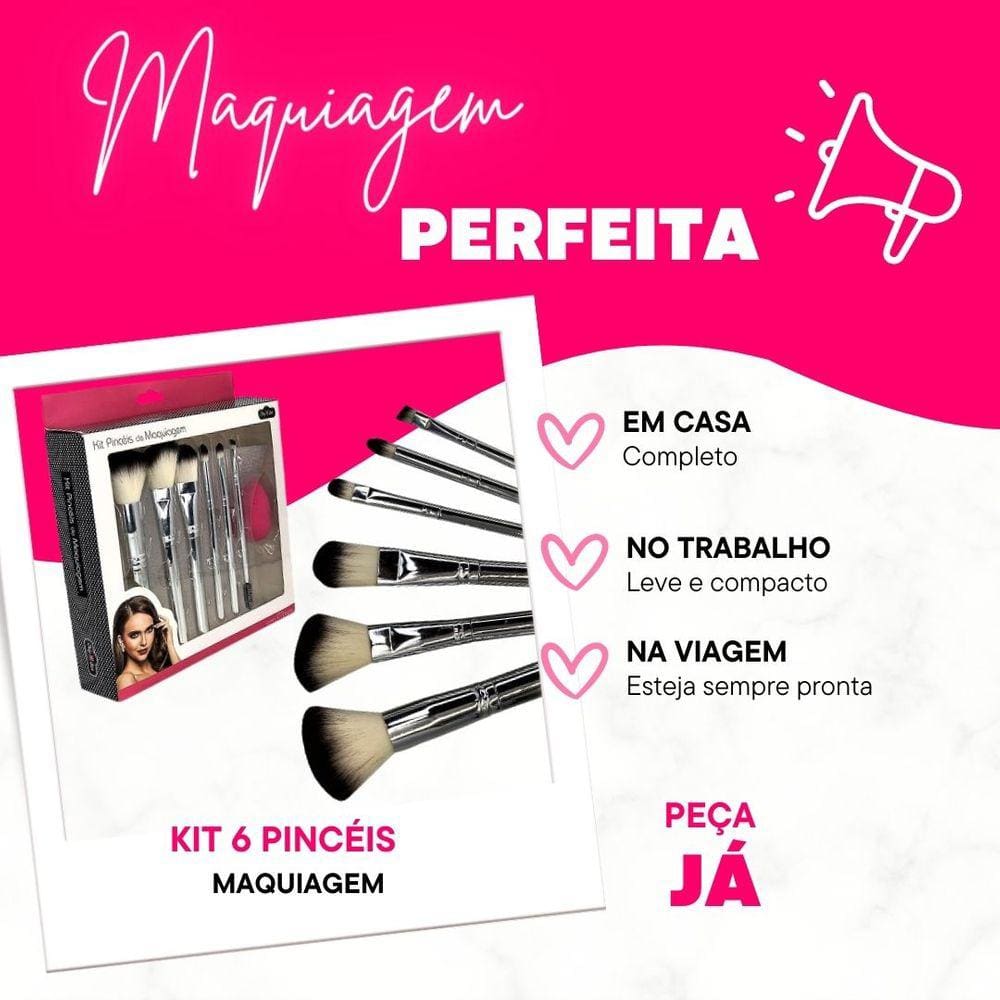 Kit Pincéis Maquiagem Profissional 6 Pcs Completo Durável