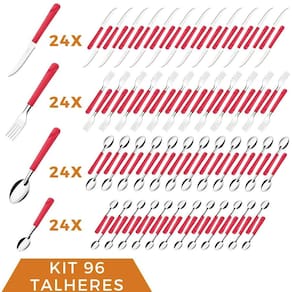 96 Talher Inox Colher Chá Garfo Faca Colher Luna Vermelho
