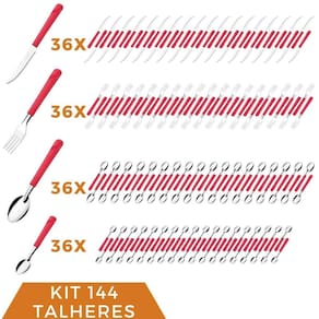 144 Talher Inox Colher Chá Garfo Faca Colher Luna Vermelho