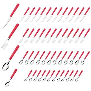 Garfo Colher Faca Colher Chá Inox Vermelho Luna 48 Peças