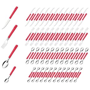 Garfo Colher Faca Colher Chá Inox Vermelho Luna 96 Peças