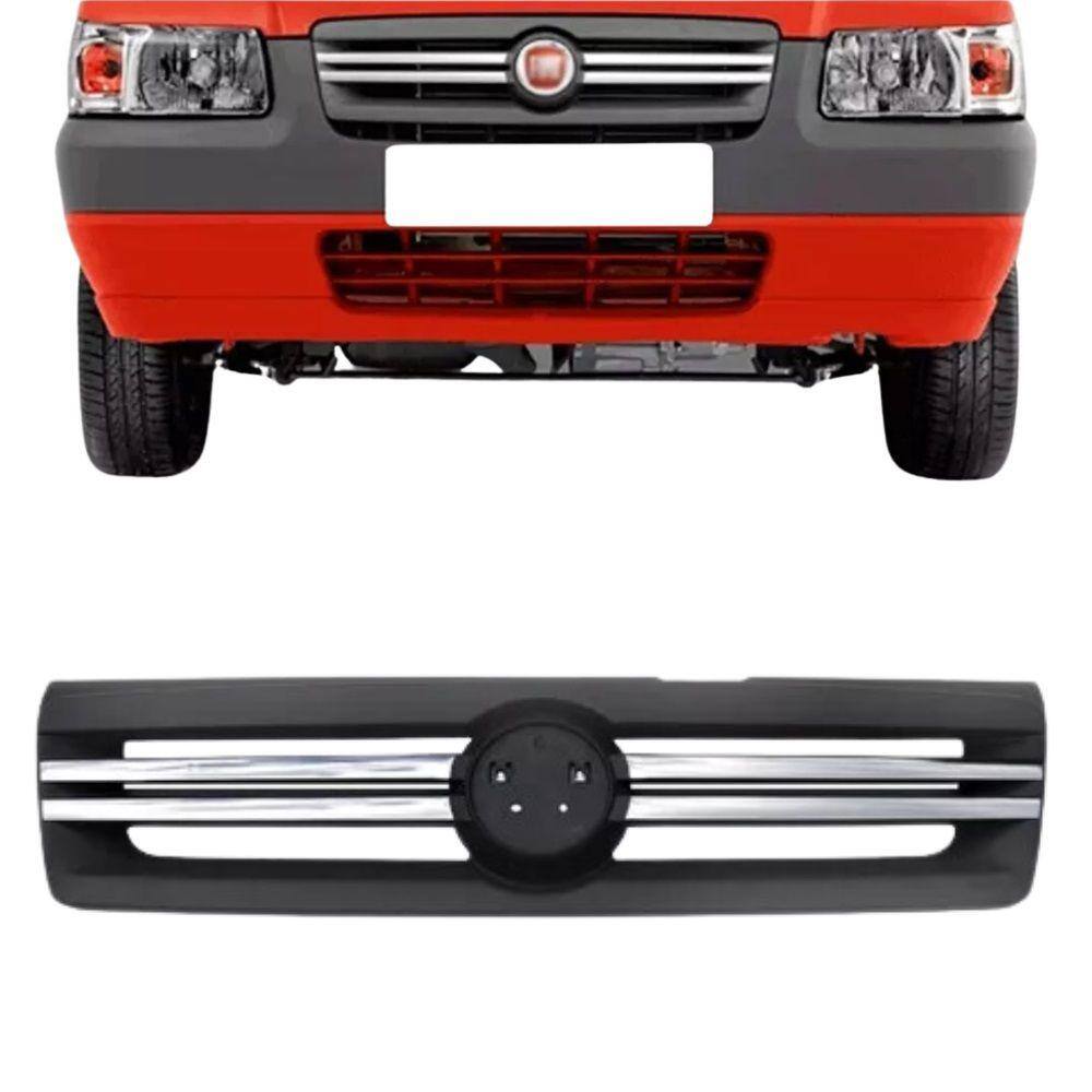 Grade Dianteira Radiador Uno Fiorino 2009 A 2013 Cinza Com Friso Cromado