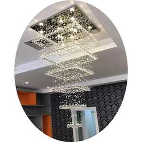 Lustre Torre De Cristais Para Vão De Escada Base 70x70cm